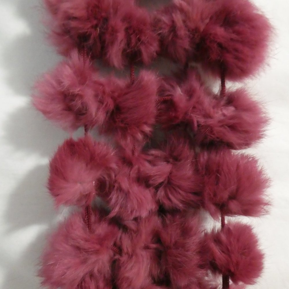 LES NANA by TRICOTTO Stunning burgundy pom pom scarf, really soft BNWOT - Picture 2 of 10
